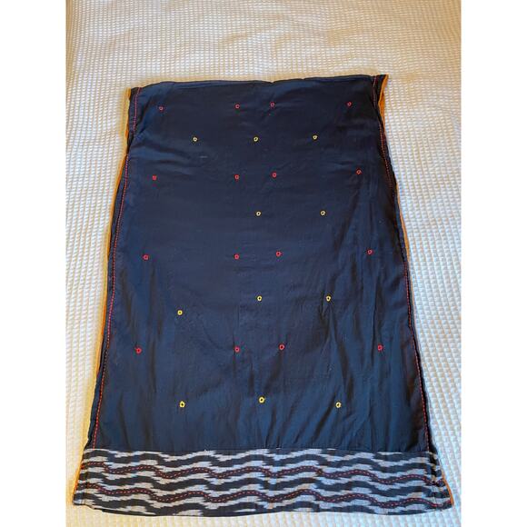 Boho Cottage Core Deep Black W/ Orange Detail Light Weight Shawl Scarf - Picture 5 of 9